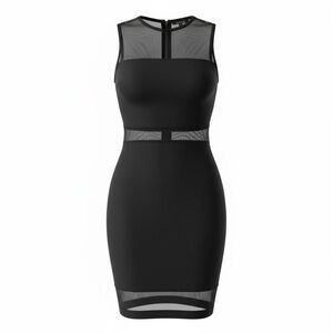 French Connection Black Sleeveless Midi Dress with Mesh Insets
